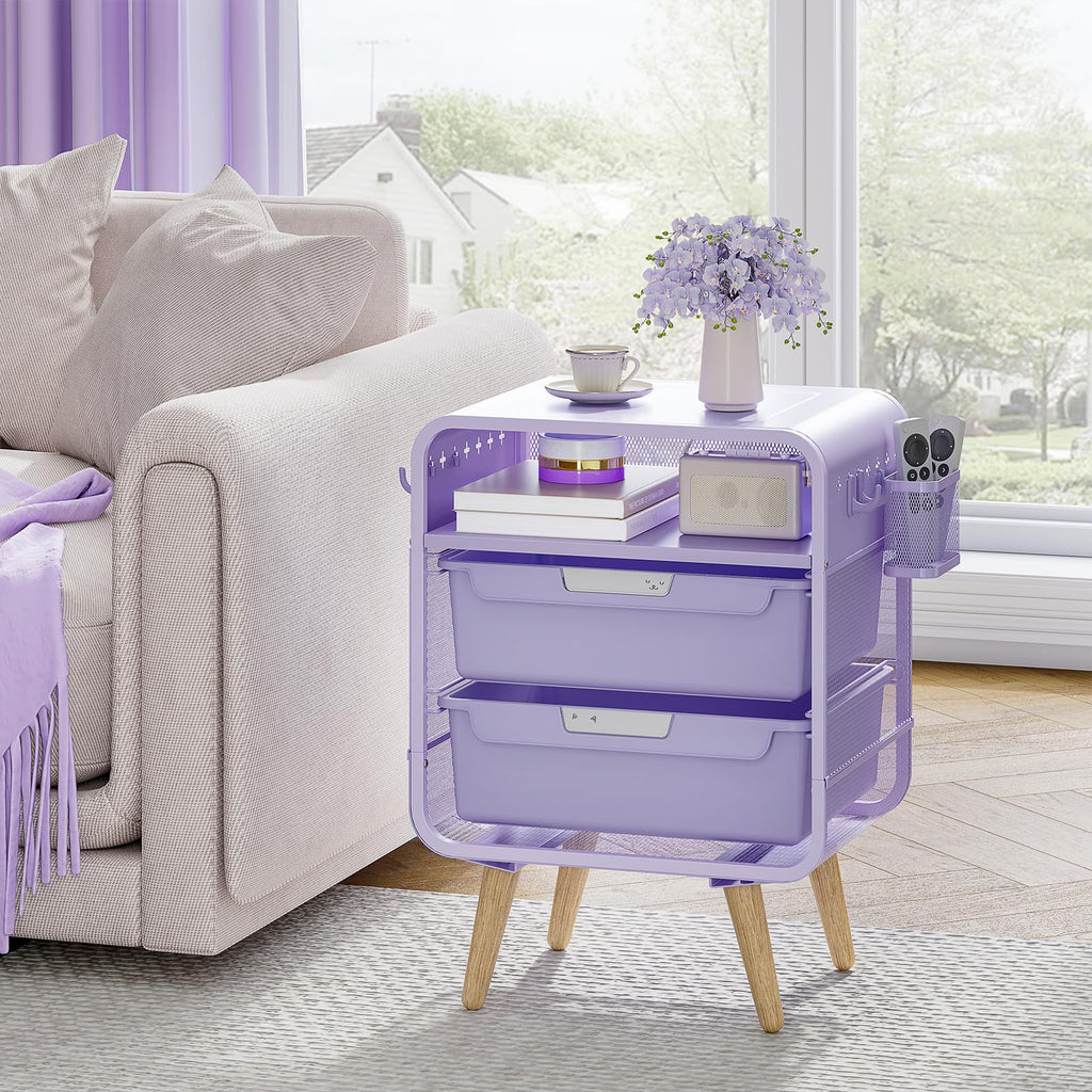 Kids Nightstand, Girls Bedside Table, Night Side Table, Purple S1088