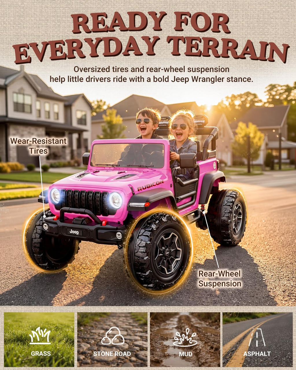 24V 2 Seater Ride on Car with Remote Control, Bluetooth (Pink) I671395