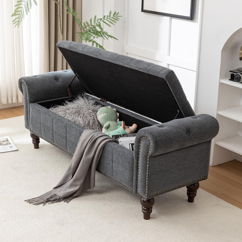 58" Chenille Storage Bench L586953