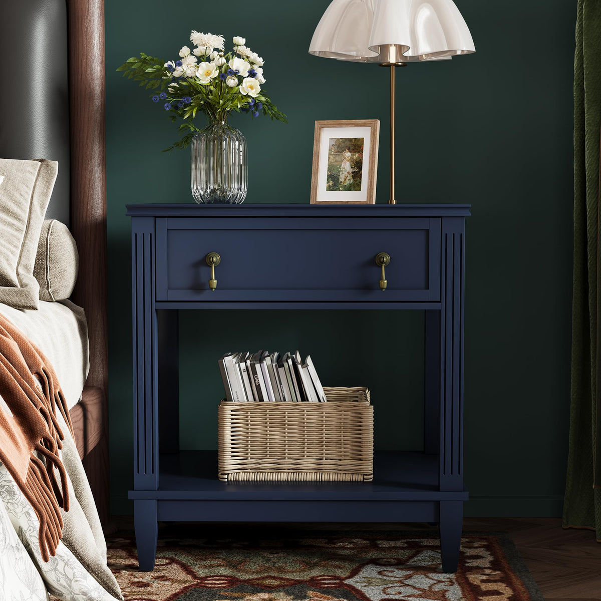 24 Inch Nightstand with Drawer and Open Shelf R4358