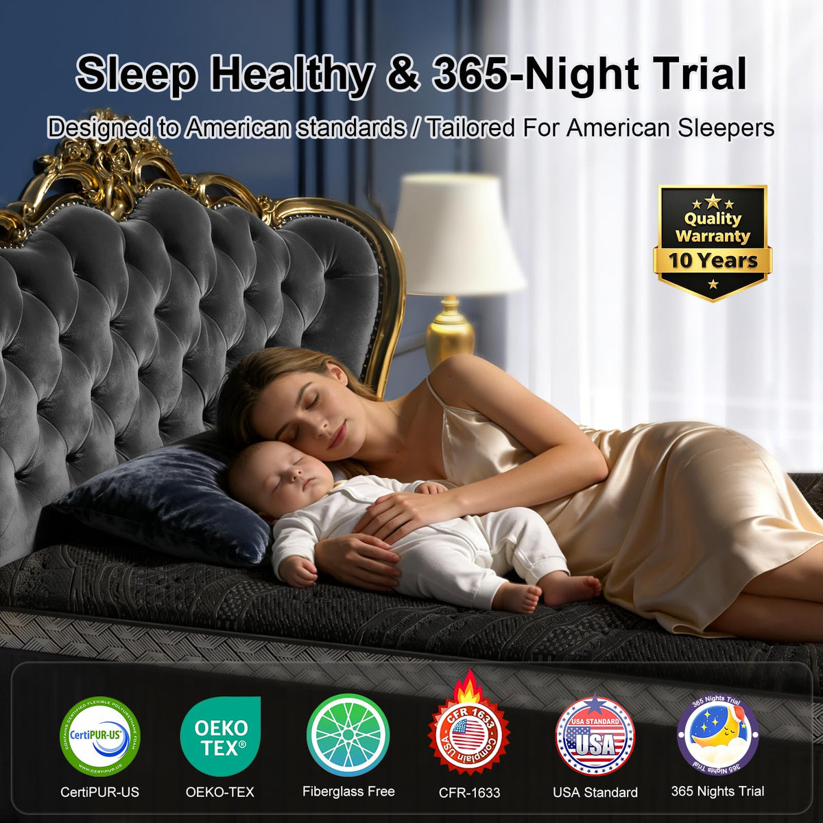 16 Inch Queen Size Hybrid Mattress in a Box P458