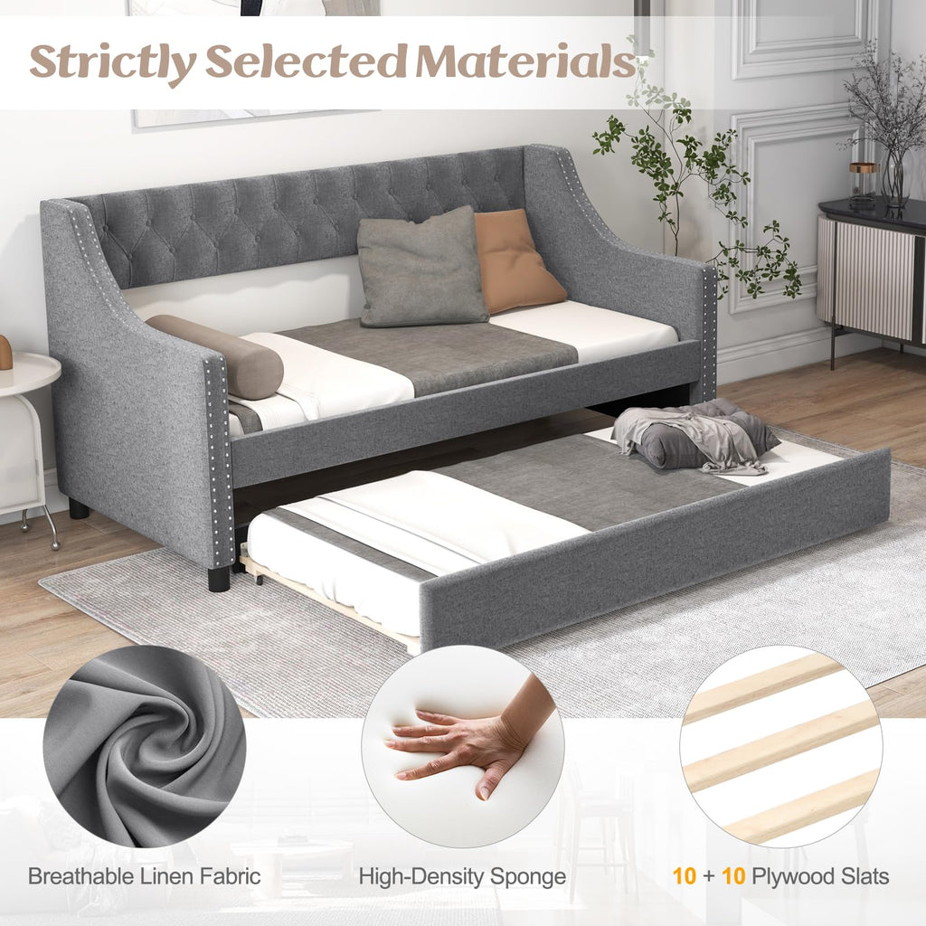 Upholstered Twin Daybed with Trundle Grey X908145