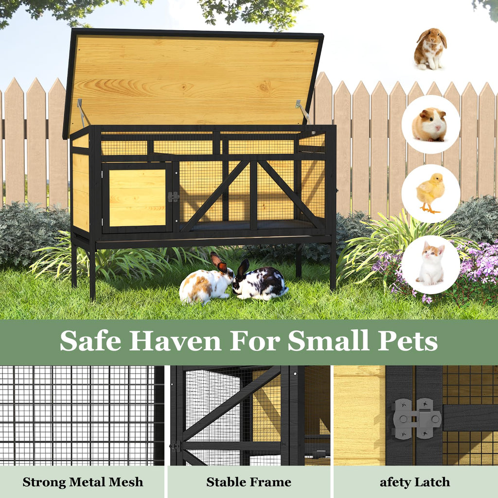 46.7" Wooden Rabbit Hutch with Removable Tray H39190