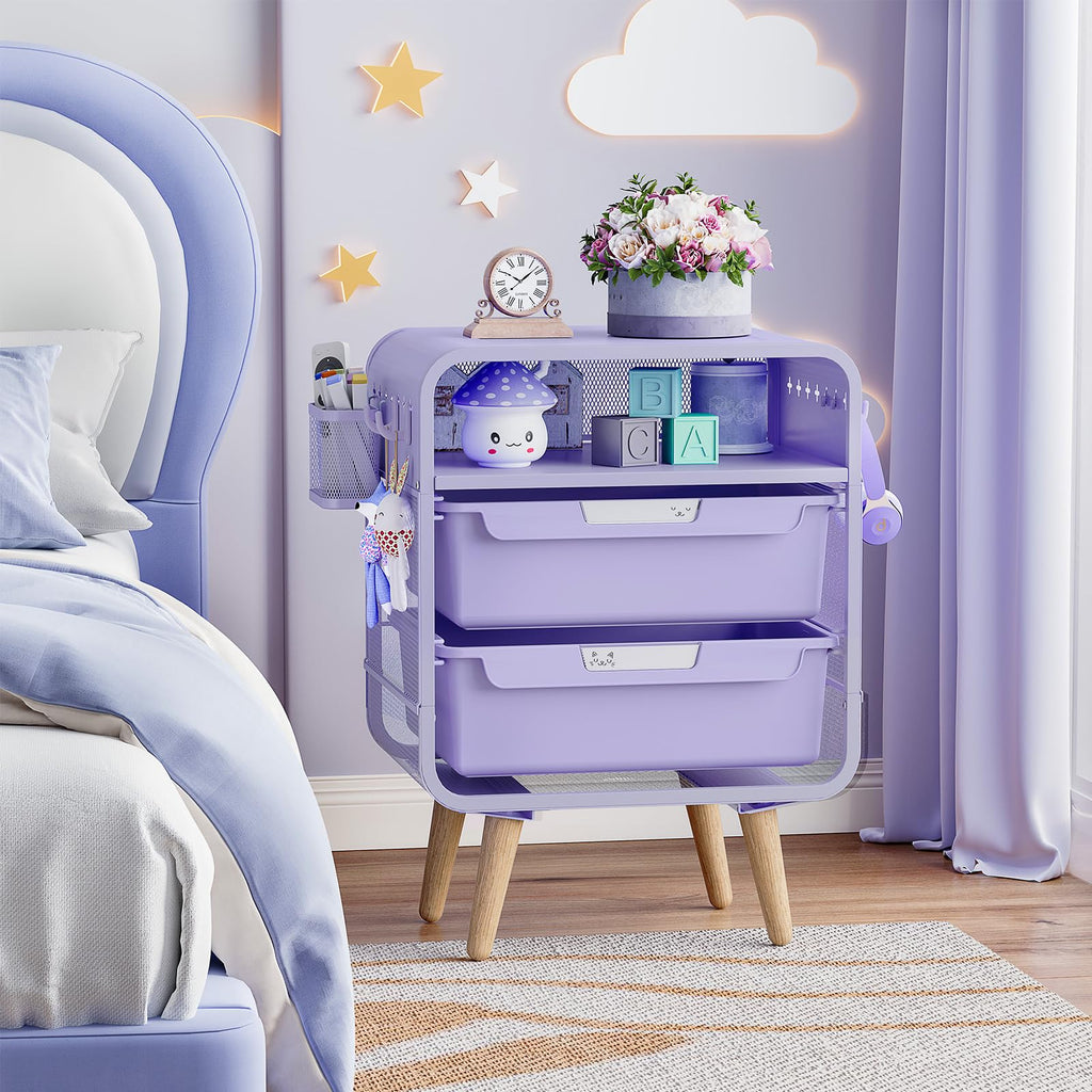Kids Nightstand, Girls Bedside Table, Night Side Table, Purple S1088