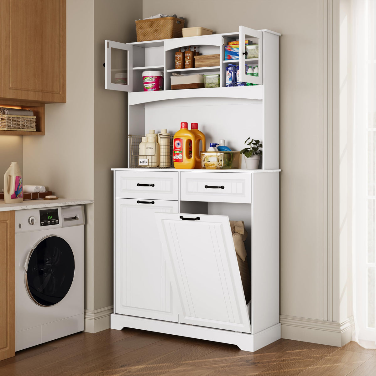 Tilt Out Trash Can Cabinet with Power Outlet B253
