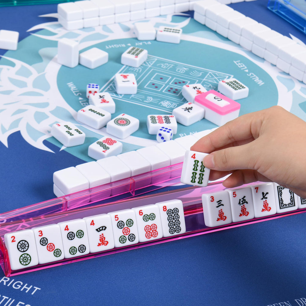 166 White Tiles Mahjong Set with Blue Carrying Bag Q933093