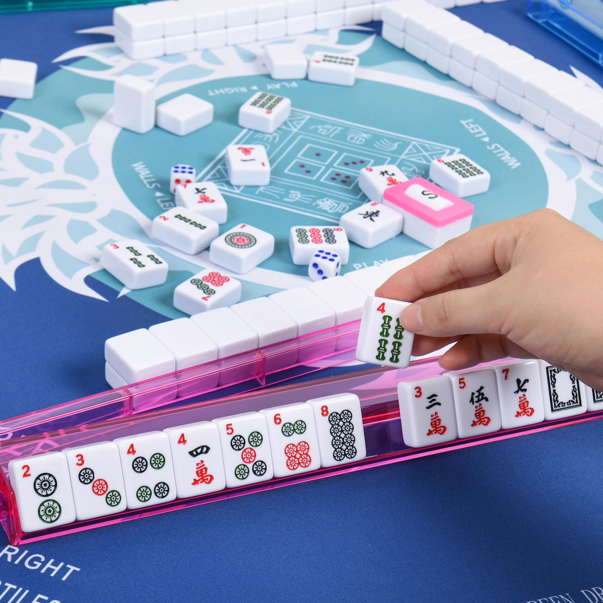166 White Tiles Mahjong Set with Blue Carrying Bag Q933093