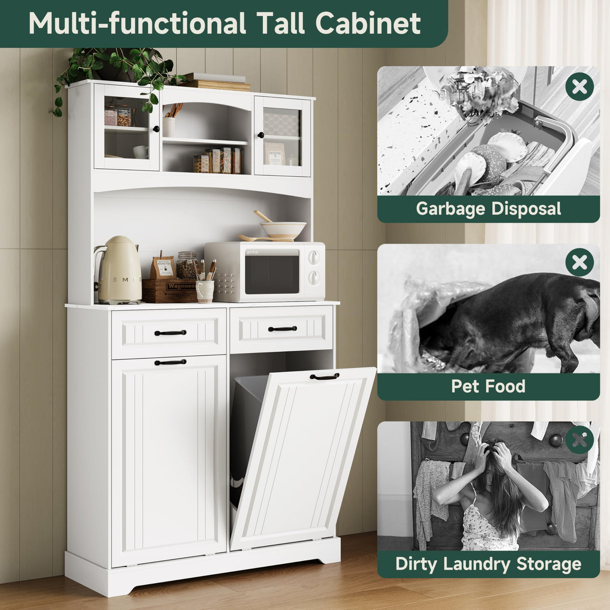Tilt Out Trash Can Cabinet with Power Outlet B253