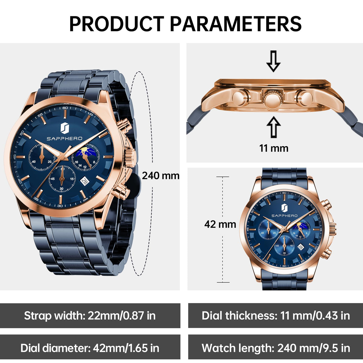 Mens Analog Quartz Chronograph Waterproof Wrist Watch with Calendar I799517