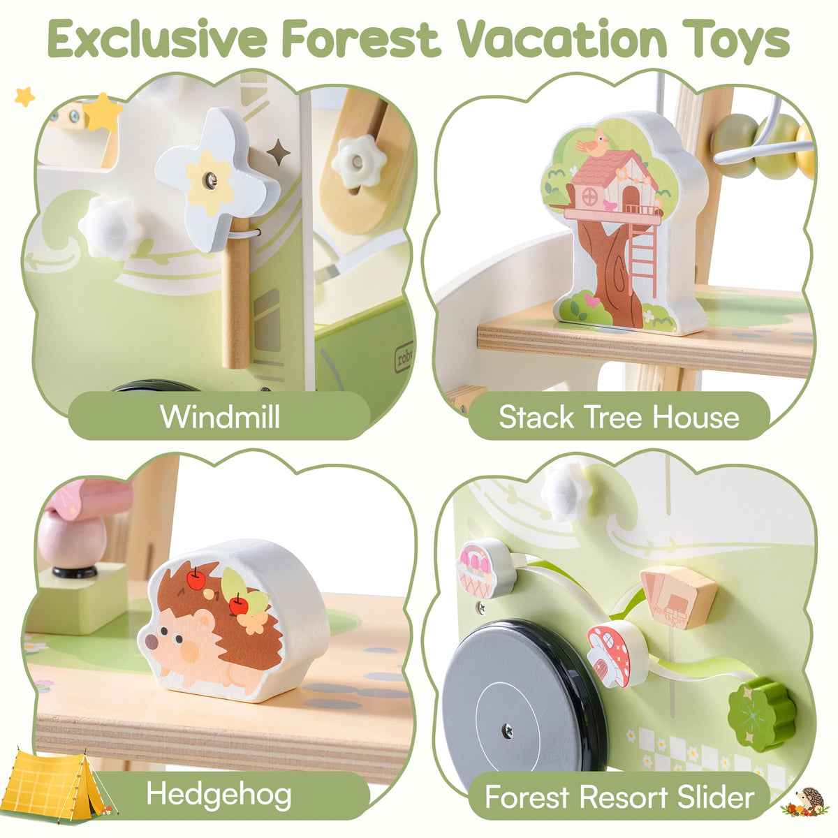 Wooden Adjustable Baby Push Walker with Anti-Slip Wheels S998