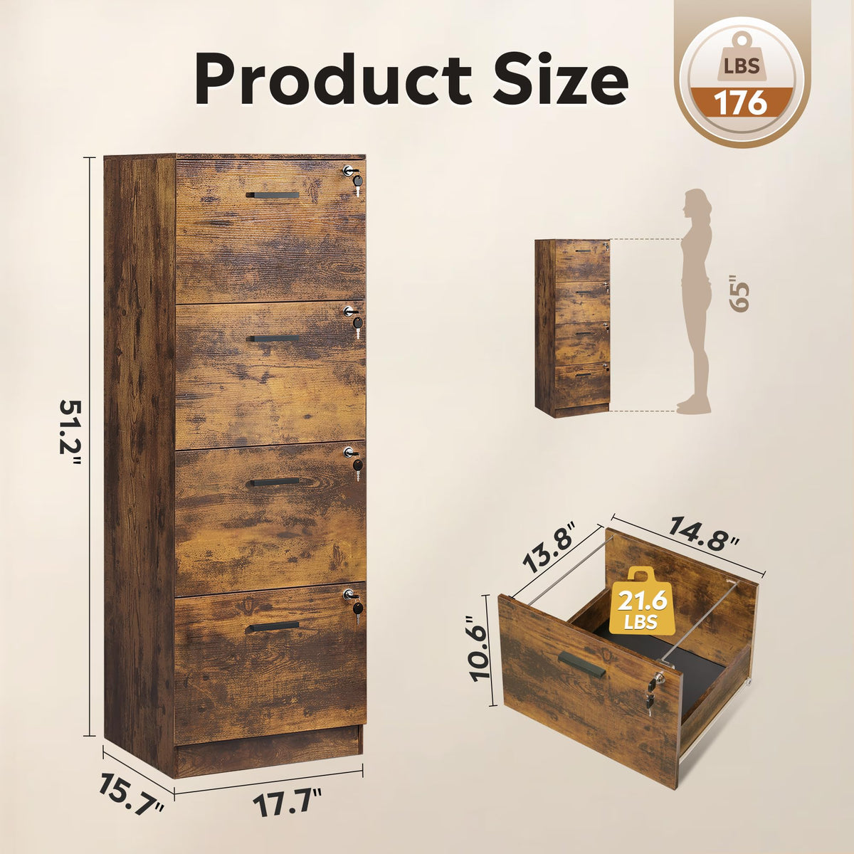 4 Drawer Wood File Cabinet H82040