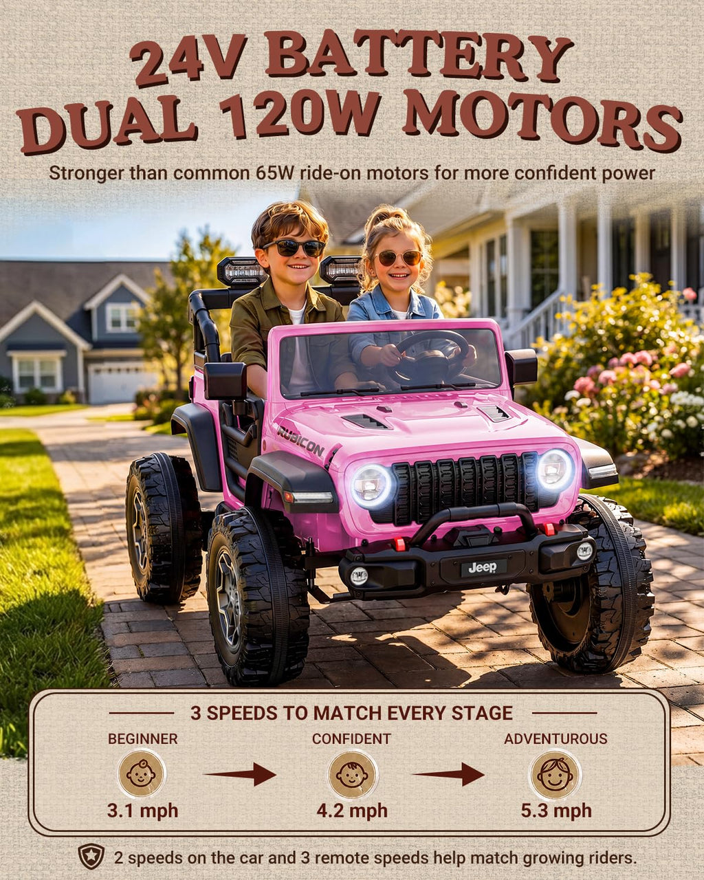 24V 2 Seater Ride on Car with Remote Control, Bluetooth (Pink) I671395
