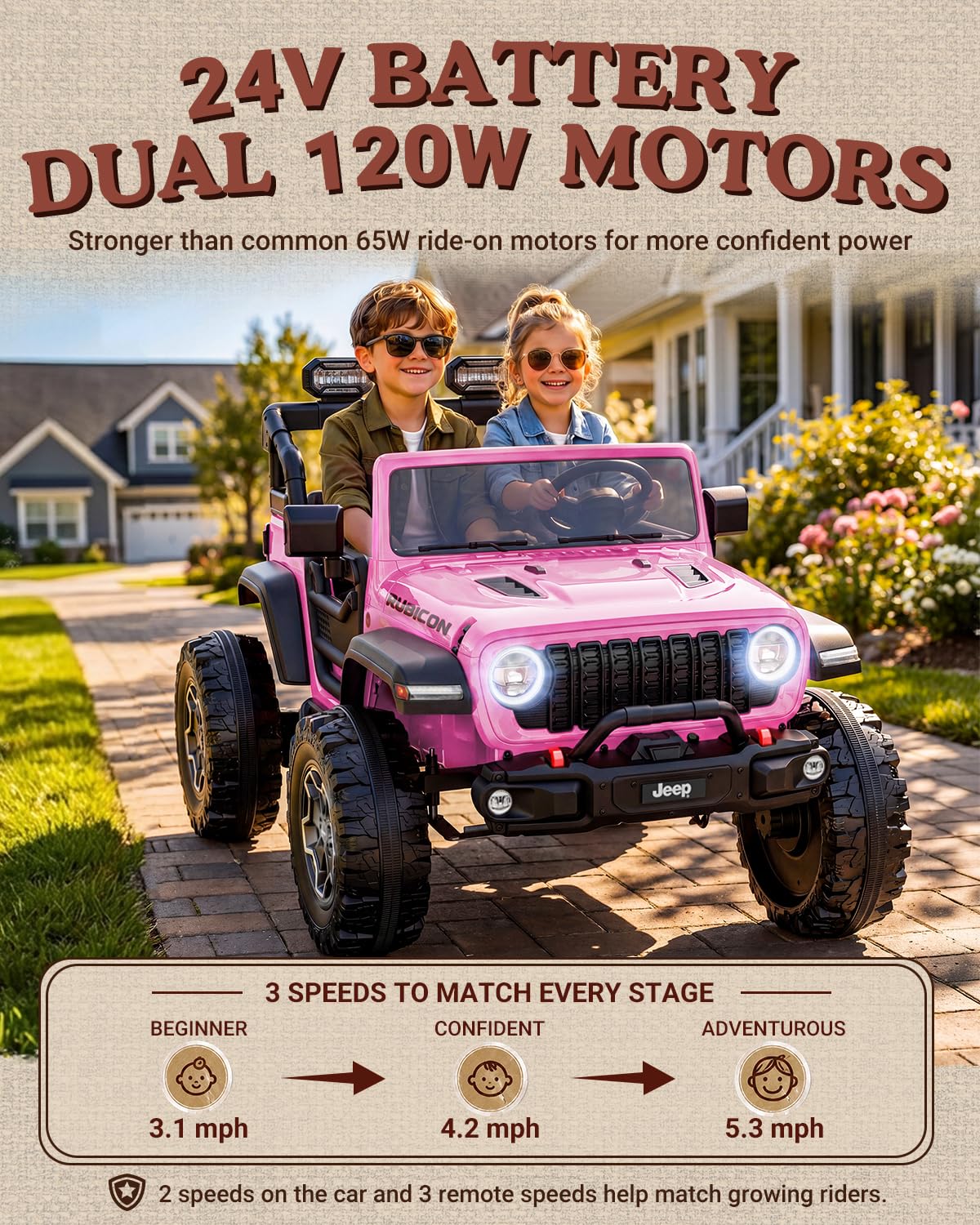 24V 2 Seater Ride on Car with Remote Control, Bluetooth (Pink) I671395