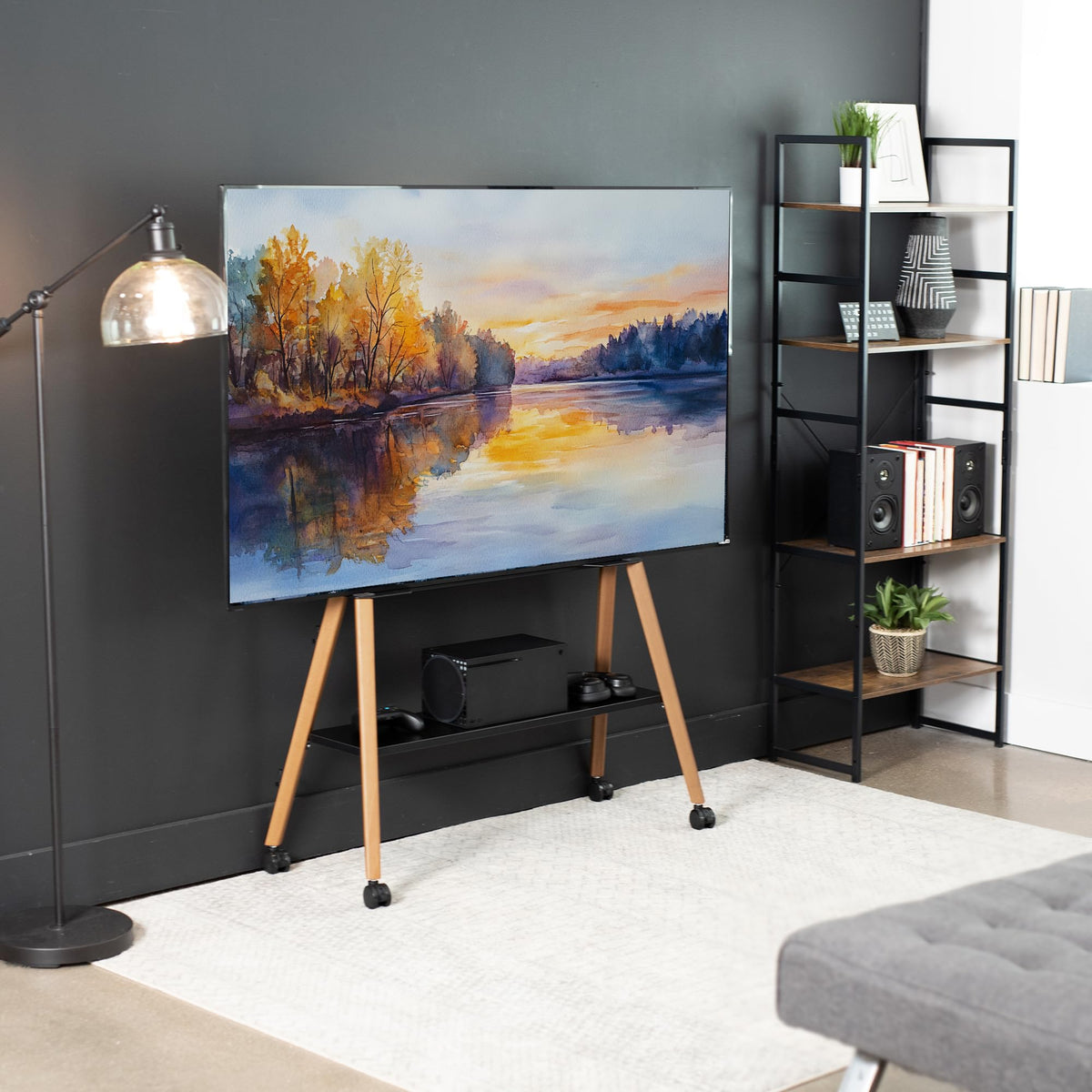43 to 75 inch Adjustable Mobile TV Stand with Walnut Legs G2402