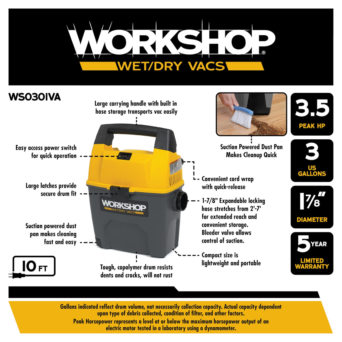 3-Gallon Wet Dry Vacuum Cleaner B32929