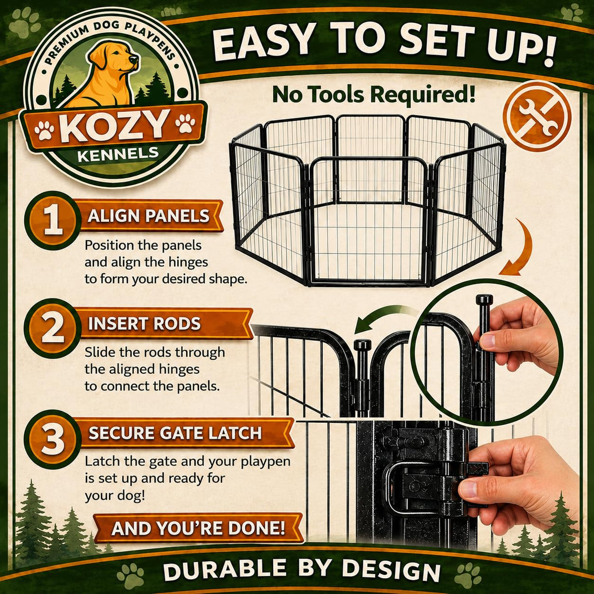 32 inch 16 Panels Heavy Duty Metal Dog Playpen with Gate N30673