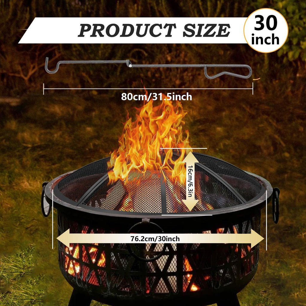 30 Inch Heavy Duty Metal Mesh Fire Pit Spark Screen with Handle & Poker F714