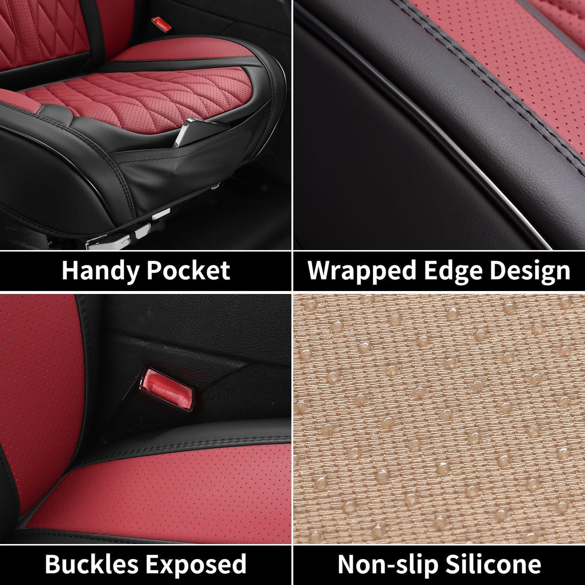 Red Black Leather Car Seat Covers Full Set Z64195