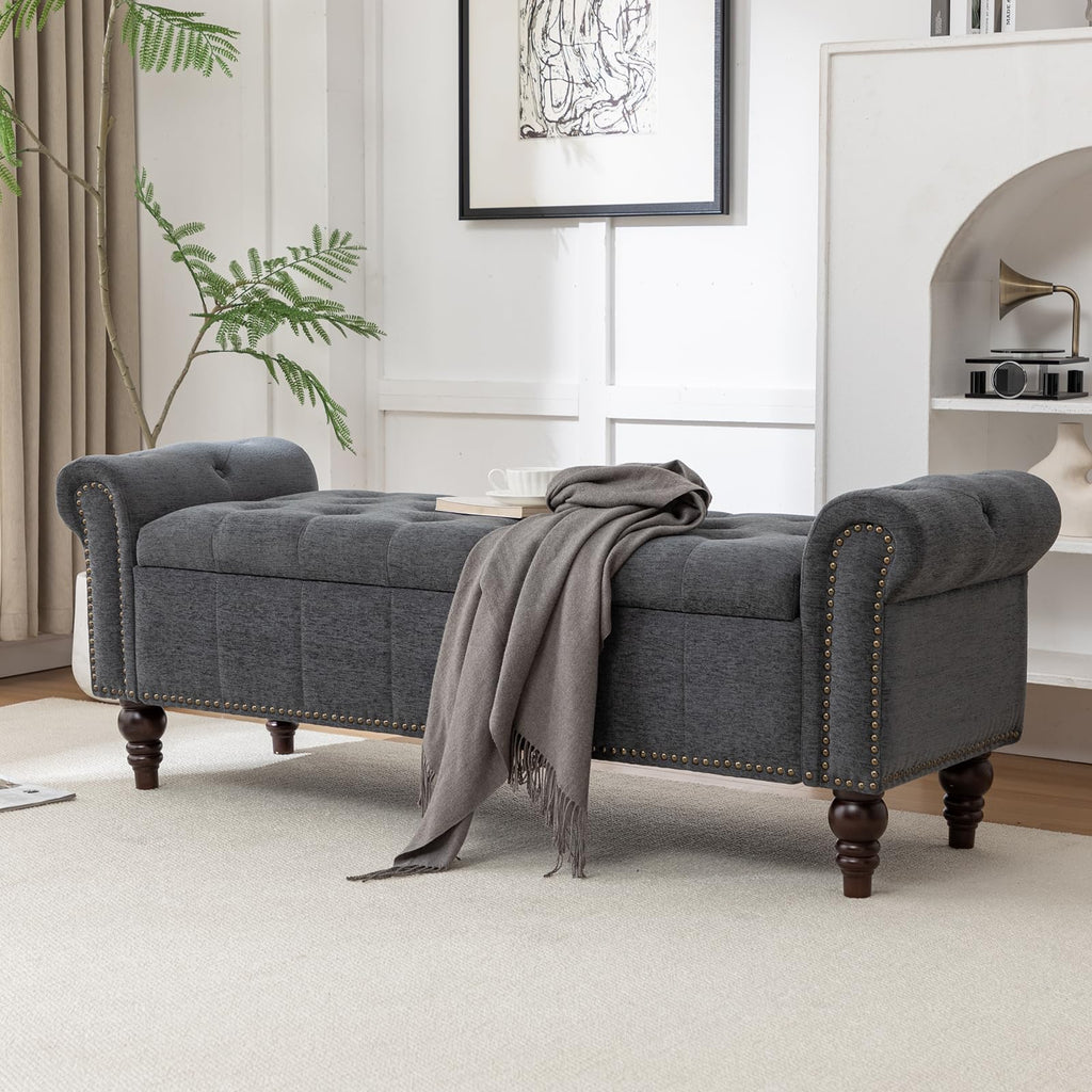 58" Chenille Storage Bench L586953
