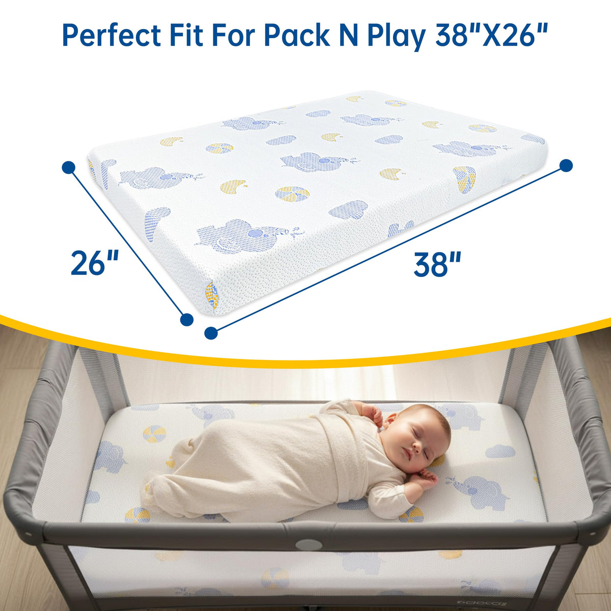 Pack and Play Mattress, 38"x26" Dual Sided Memory Foam B6045