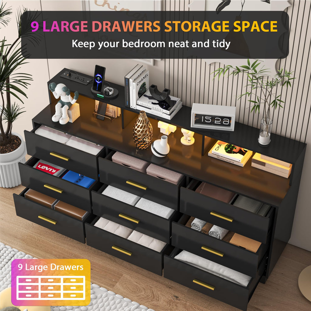 Black 9 Drawer Wood Dresser R4981