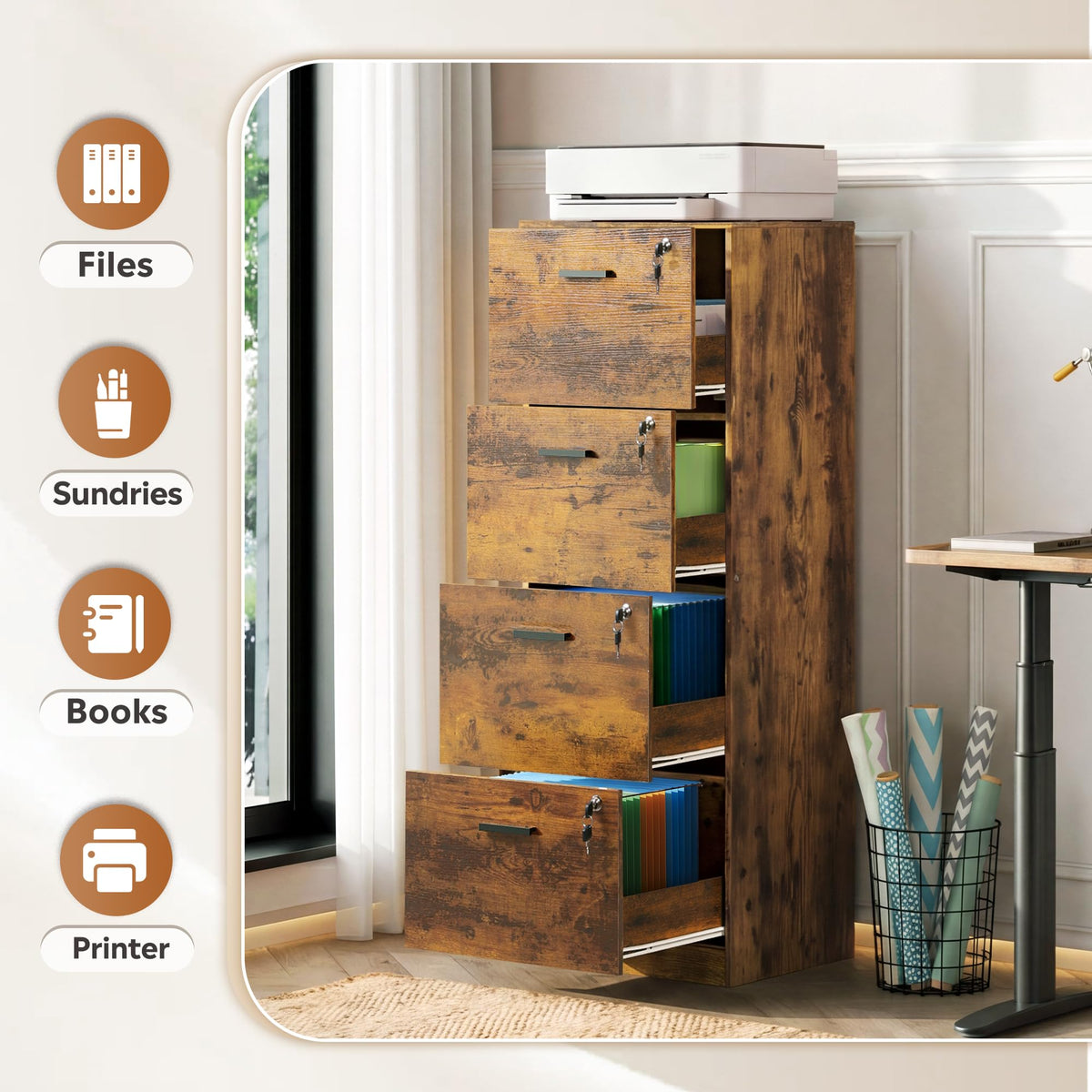 4 Drawer Wood File Cabinet H82040