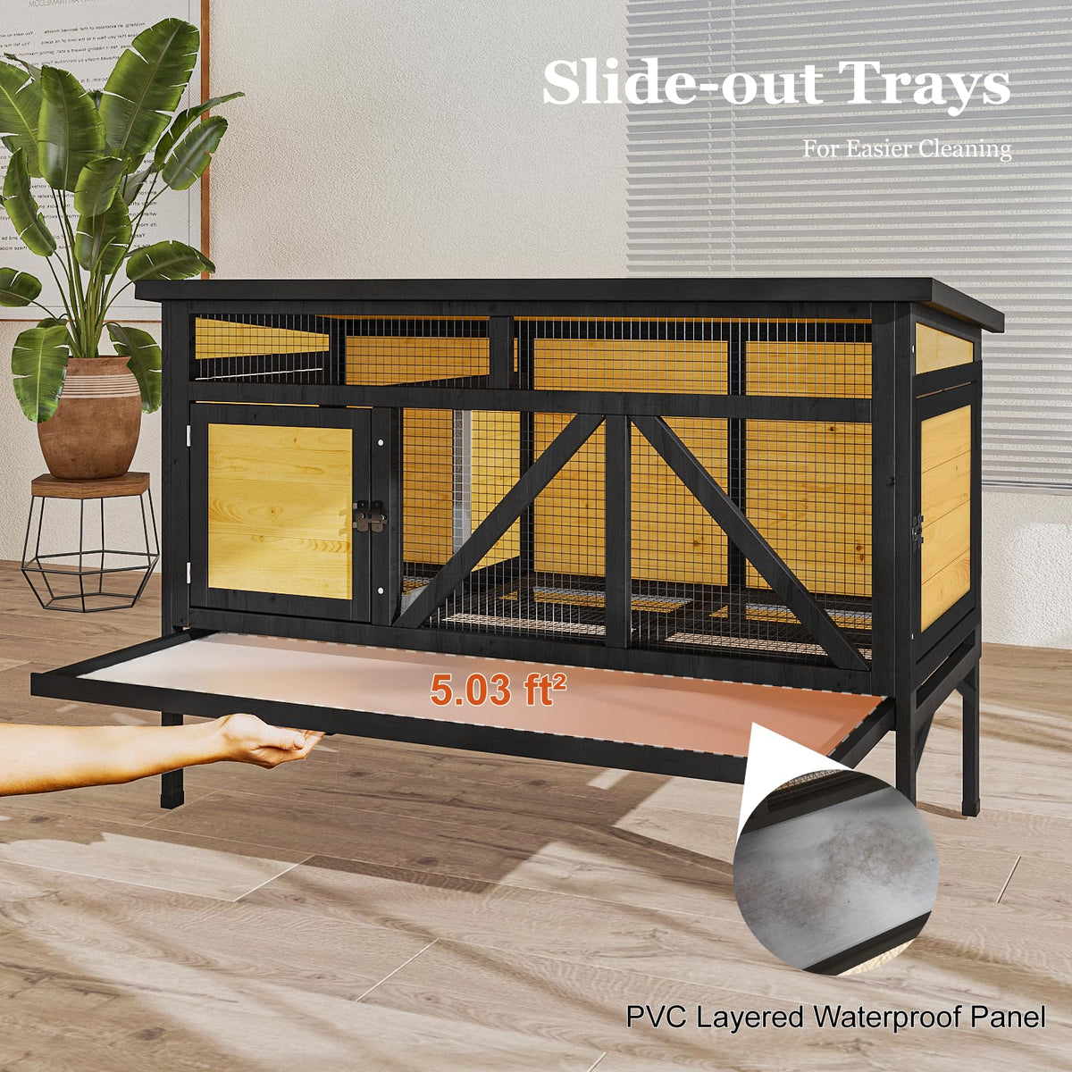 46.7" Wooden Rabbit Hutch with Removable Tray H39190