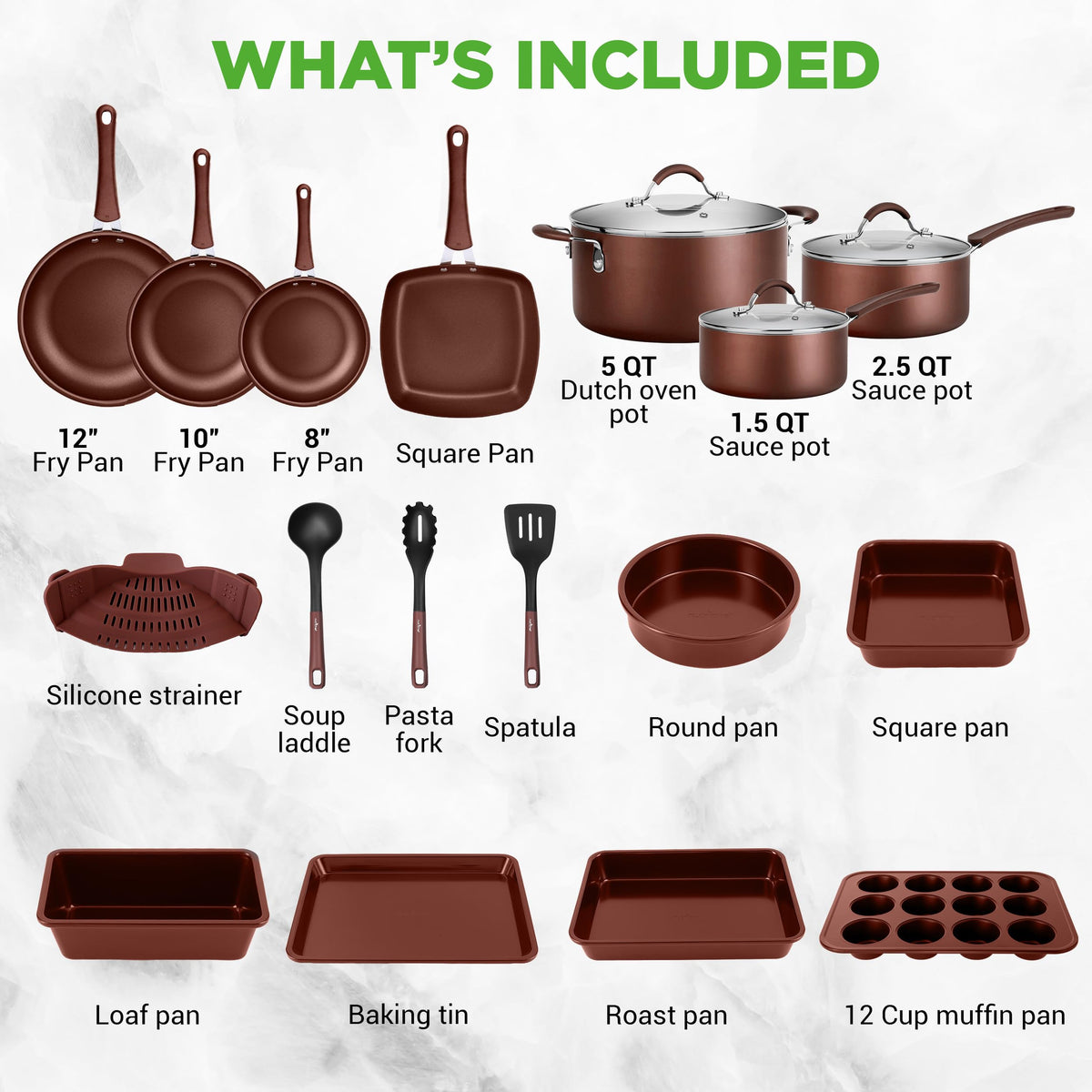 20 Piece Non Stick Cookware and Bakeware Set F8935