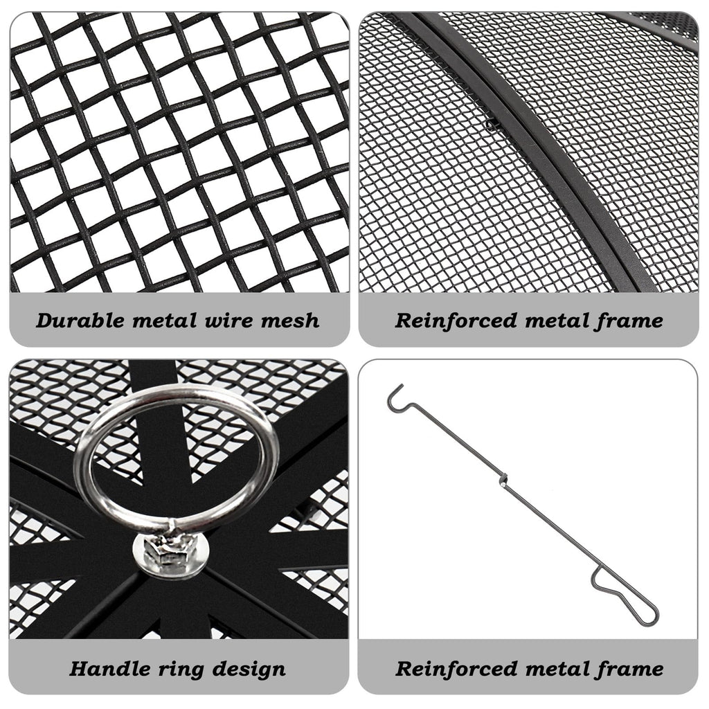 30 Inch Heavy Duty Metal Mesh Fire Pit Spark Screen with Handle & Poker F714
