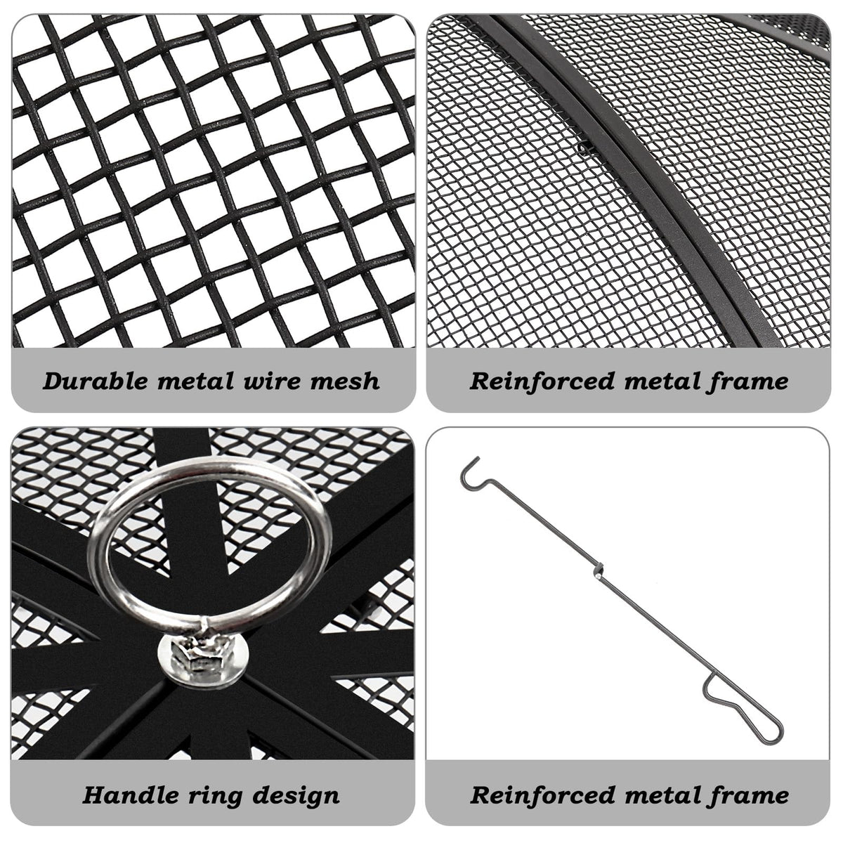 30 Inch Heavy Duty Metal Mesh Fire Pit Spark Screen with Handle & Poker F714