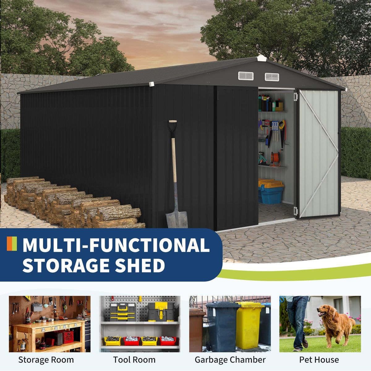 10x14 ft Metal Outdoor Storage Shed S988