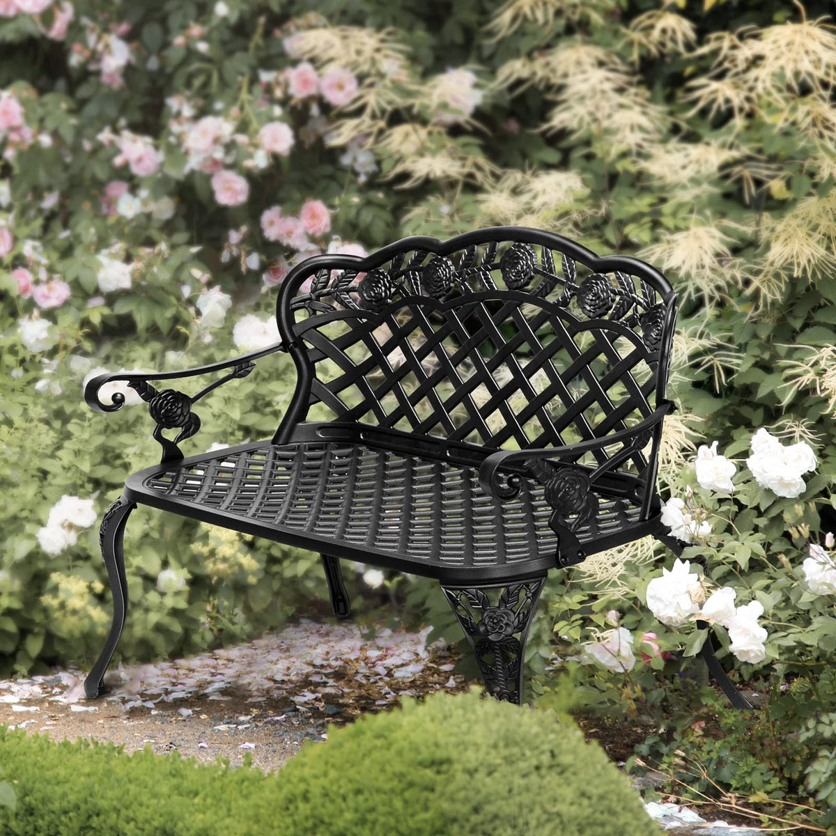 42.5" Black Cast Aluminum Outdoor Bench J73342