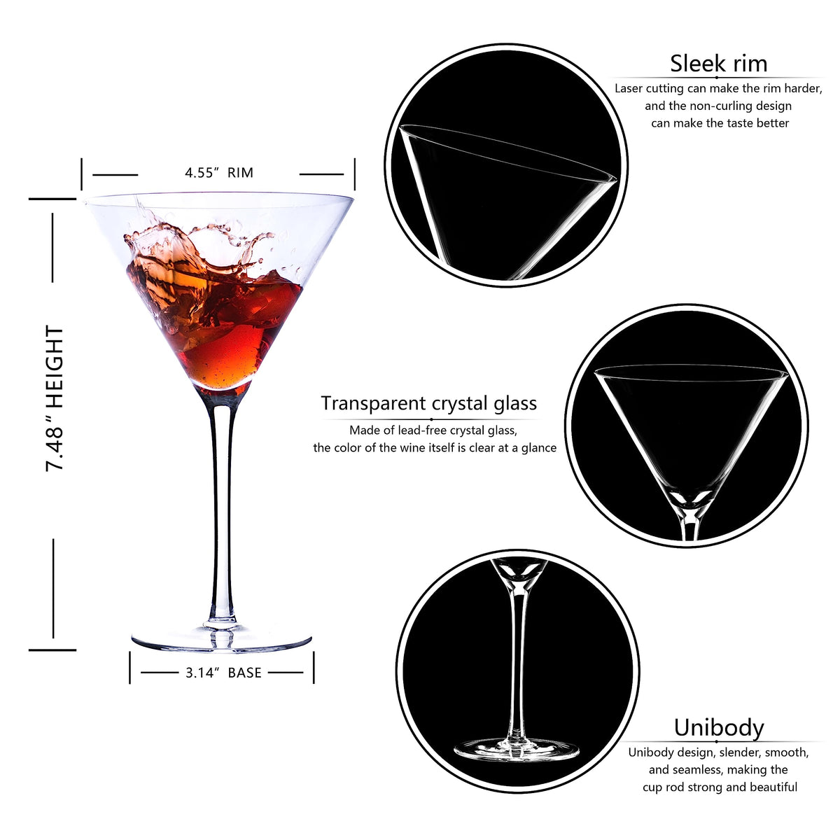 Martini Glasses Set of 4 Hand Blown 9.5oz I9123