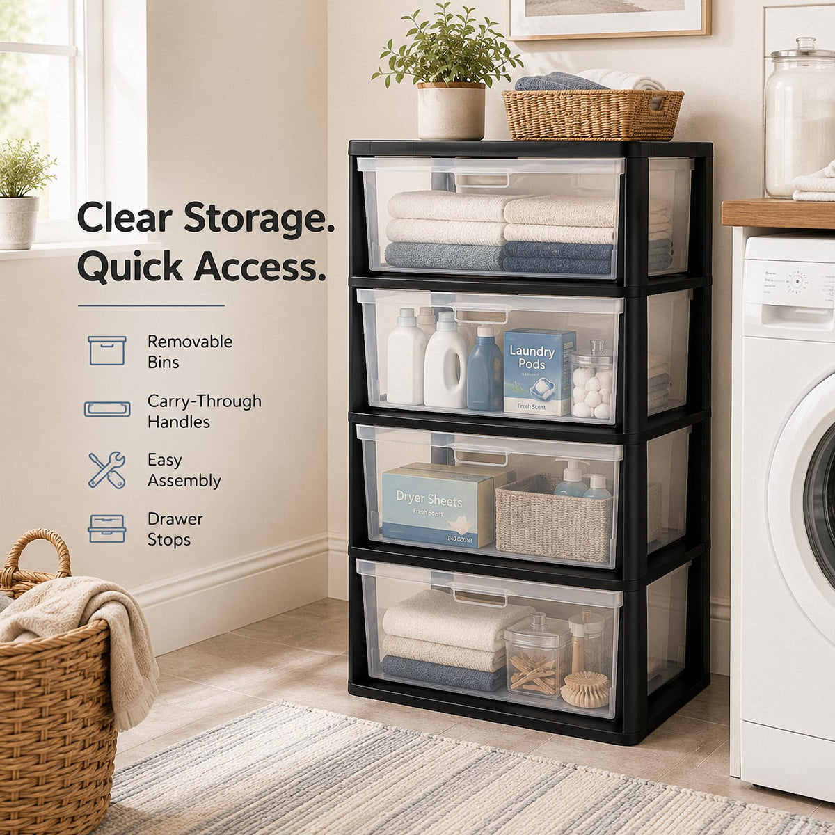 4 Drawer Plastic Storage Tower Organizer I789