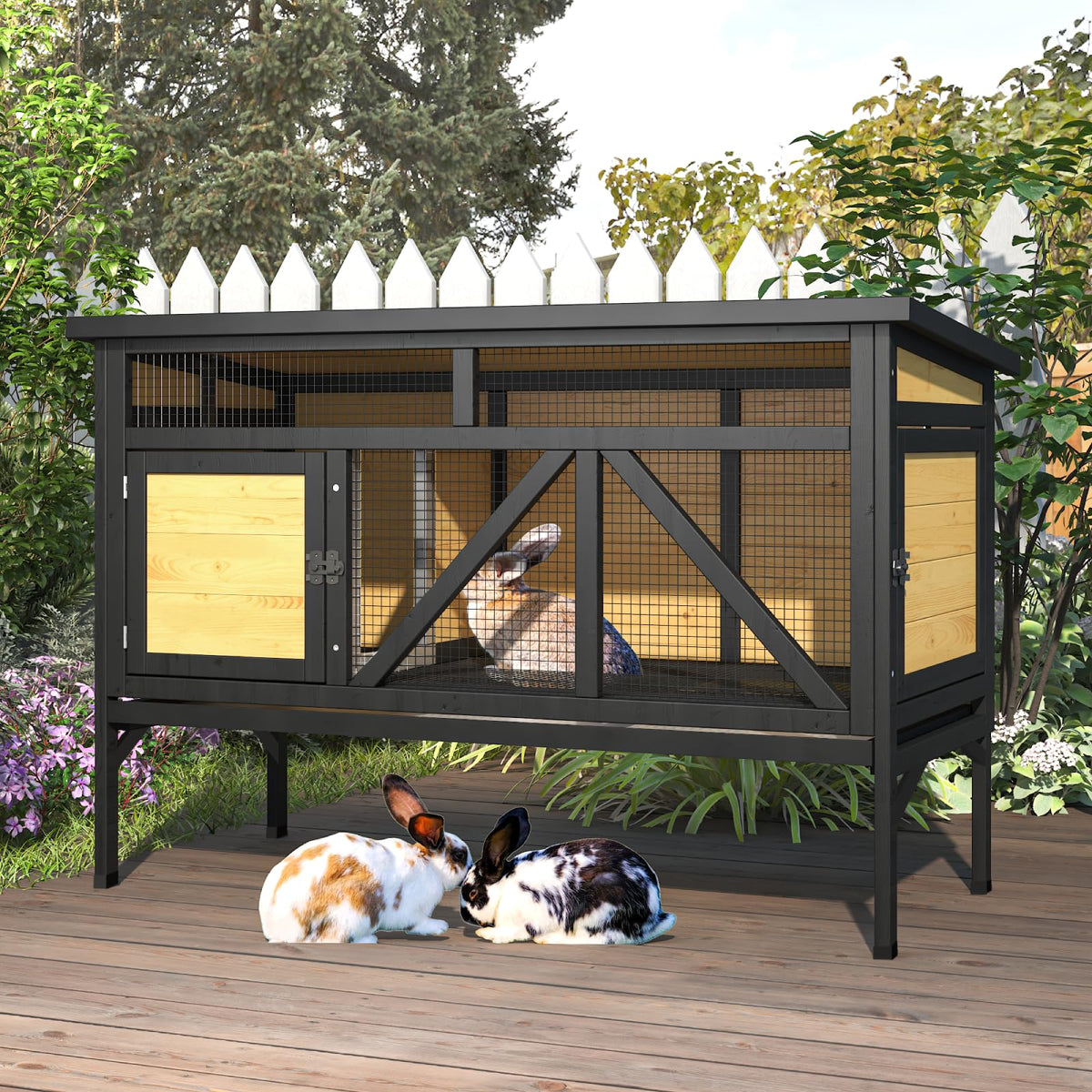 46.7" Wooden Rabbit Hutch with Removable Tray H39190