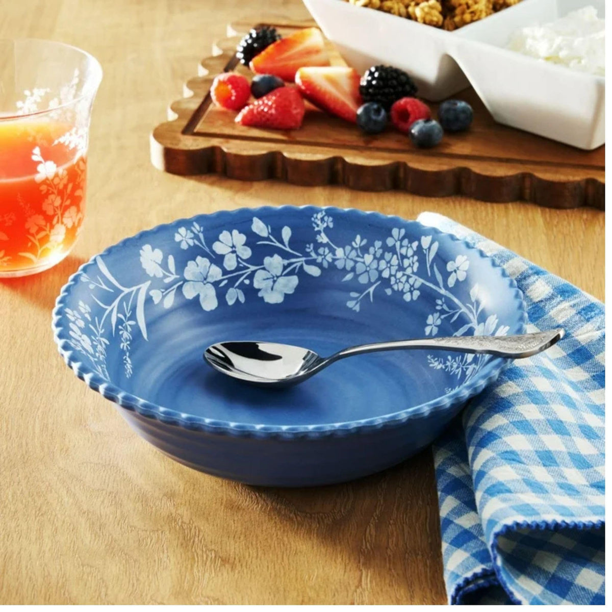 12-Piece Bamboo Melamine Dinnerware Set, Service for 4, Blue Q79992