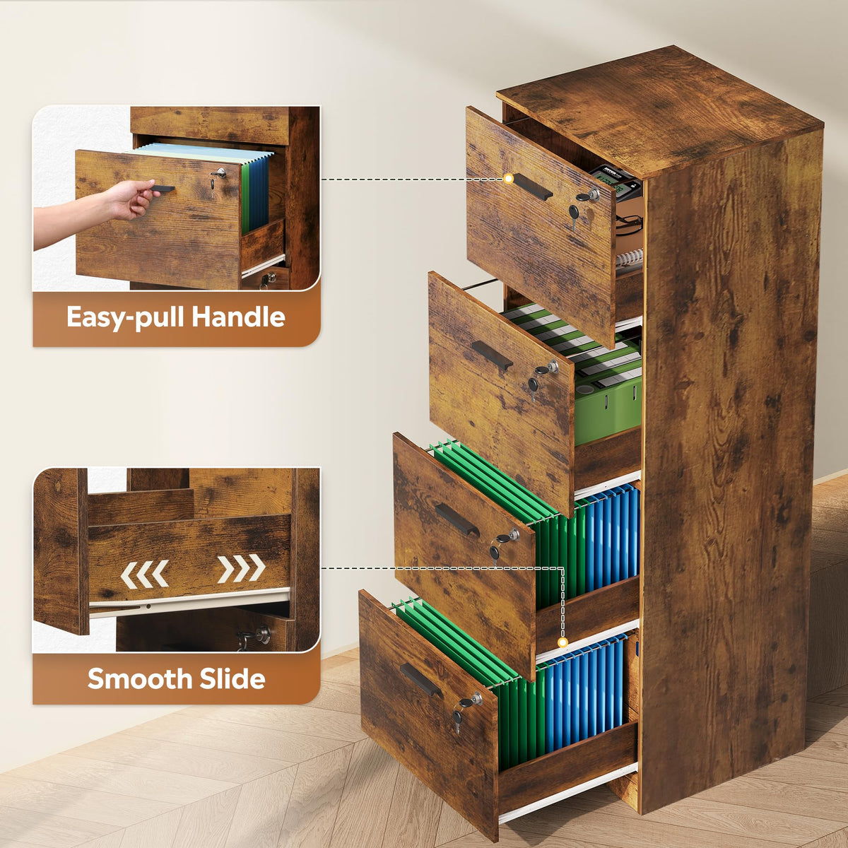 4 Drawer Wood File Cabinet H82040