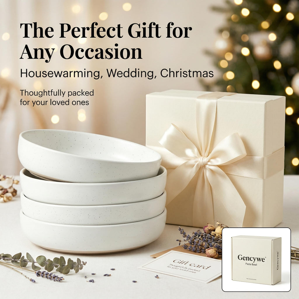 White Ceramic Pasta Bowls Set of 4 I632