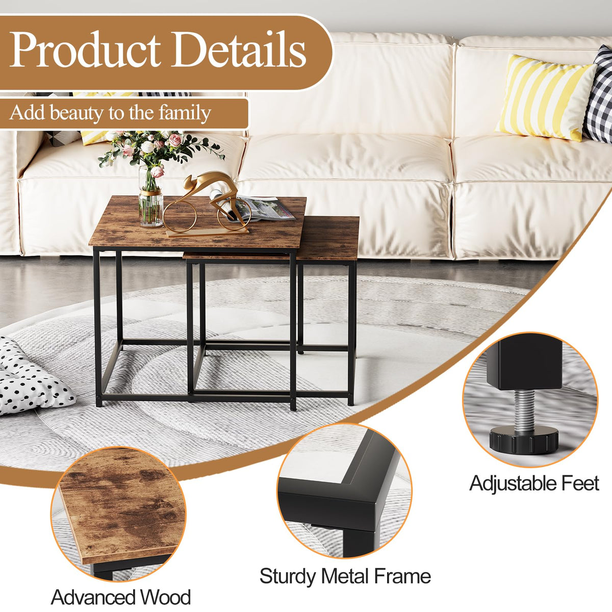 Brown Engineered Wood Nesting Coffee Table Set of 2 Y180