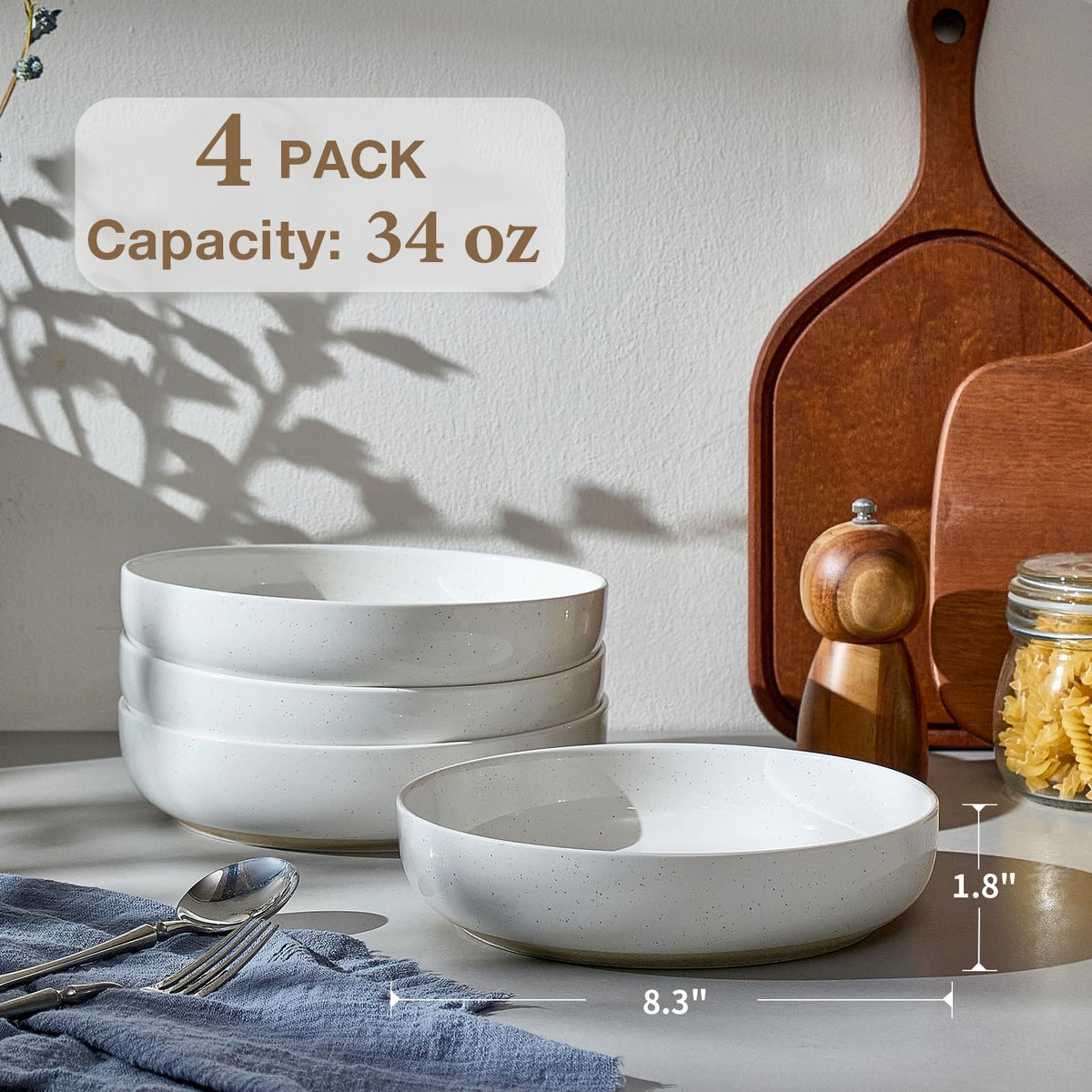 White Ceramic Pasta Bowls Set of 4 I632