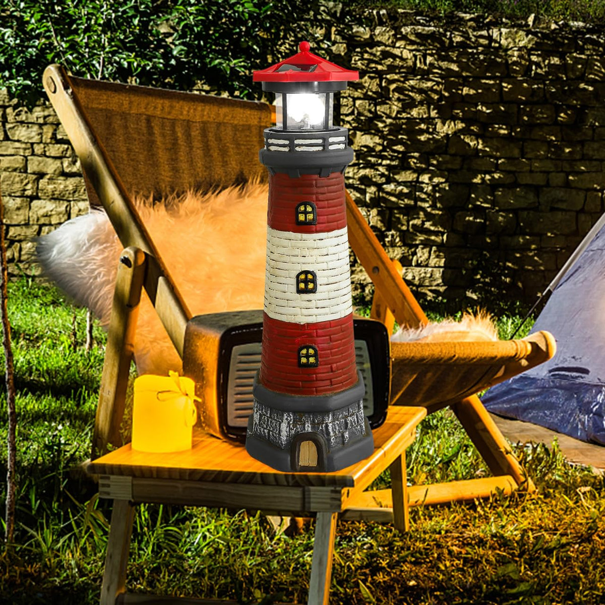 15" Solar Lighthouse Garden Statue E918