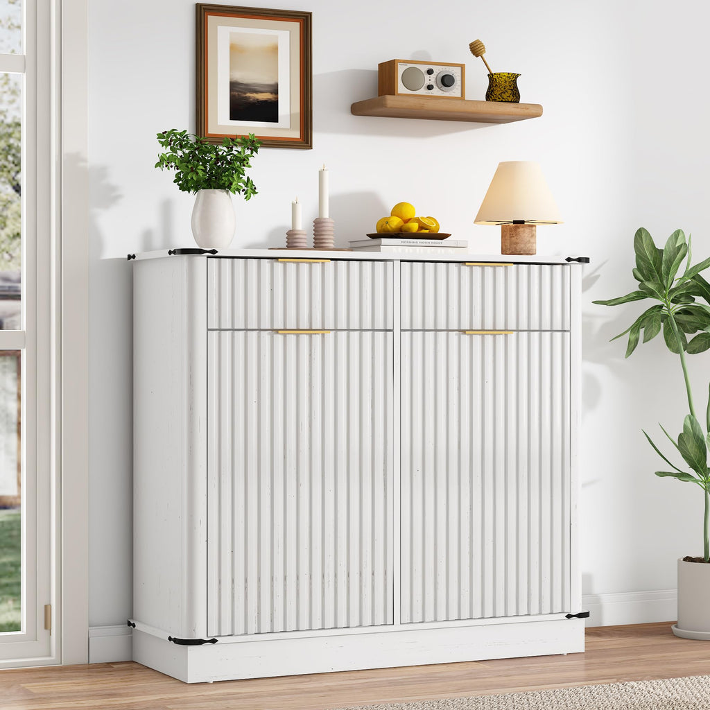White 20 Gallon Tilt Out Trash Cabinet with Charging Station and 2 Drawers S261