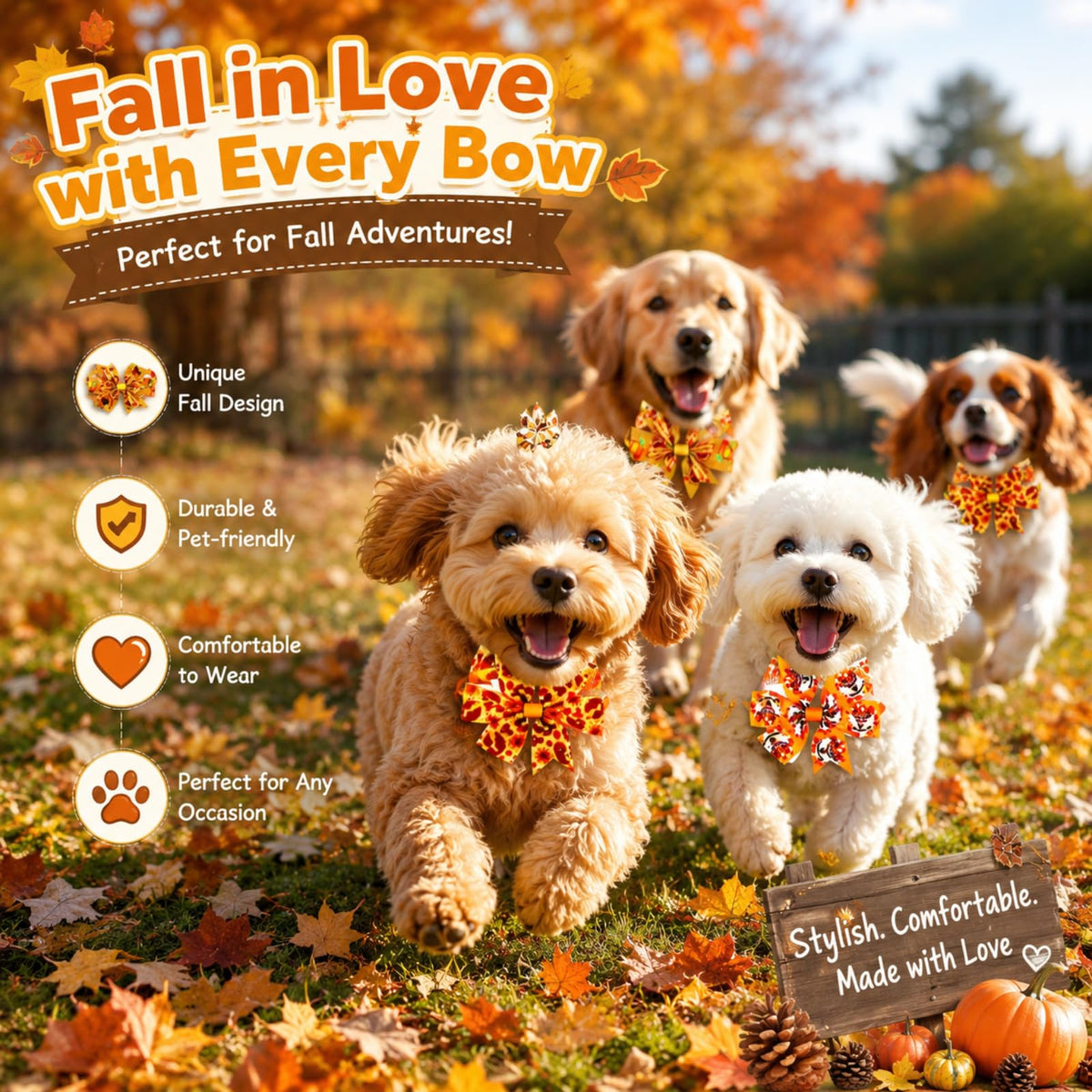80 Pcs Fall Bow Ties for Dogs&Cats W392
