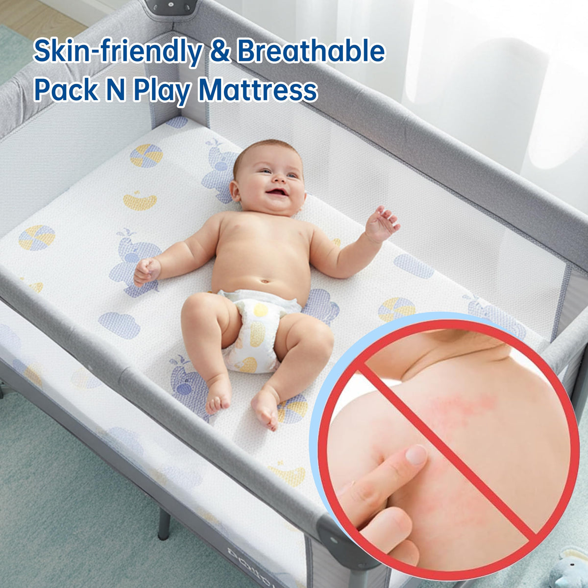Pack and Play Mattress, 38"x26" Dual Sided Memory Foam B6045