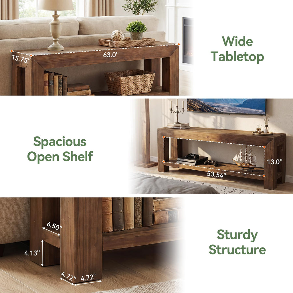Solid Wood 63" TV Stand with Open Storage Shelves U306157