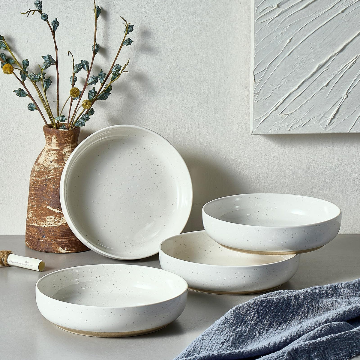 White Ceramic Pasta Bowls Set of 4 I632