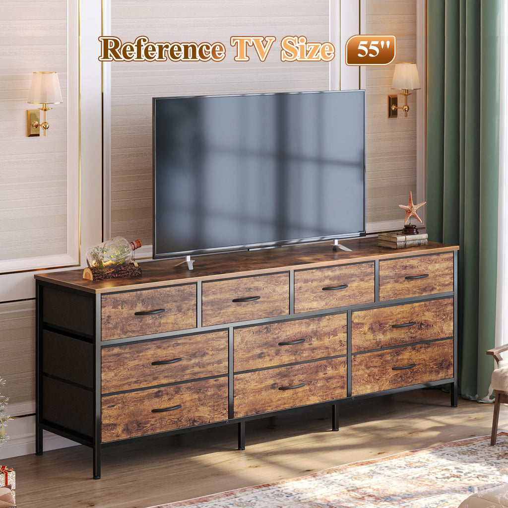 63 Inch Dresser with 10 Fabric Drawers S687