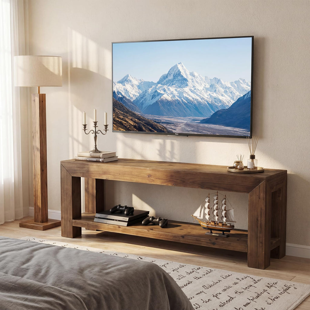 Solid Wood 63" TV Stand with Open Storage Shelves U306157
