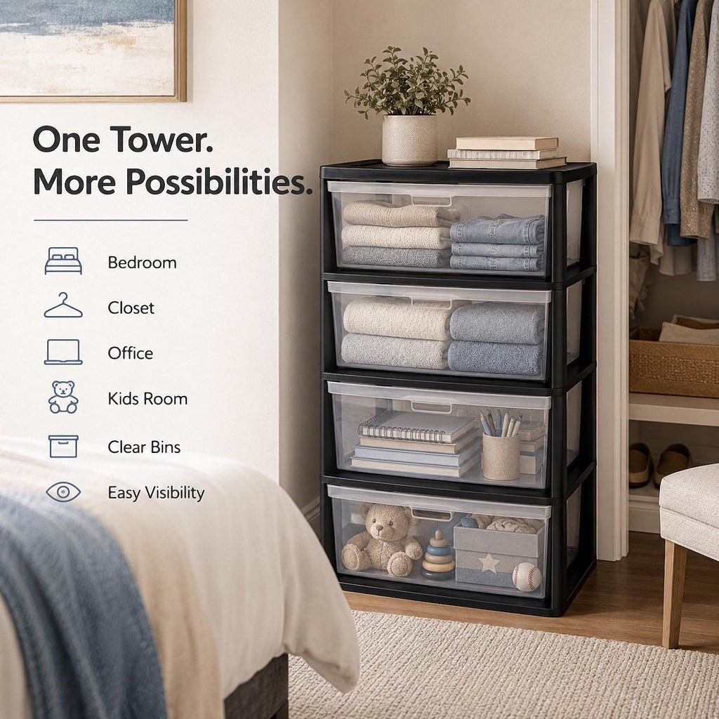 4 Drawer Plastic Storage Tower Organizer I789