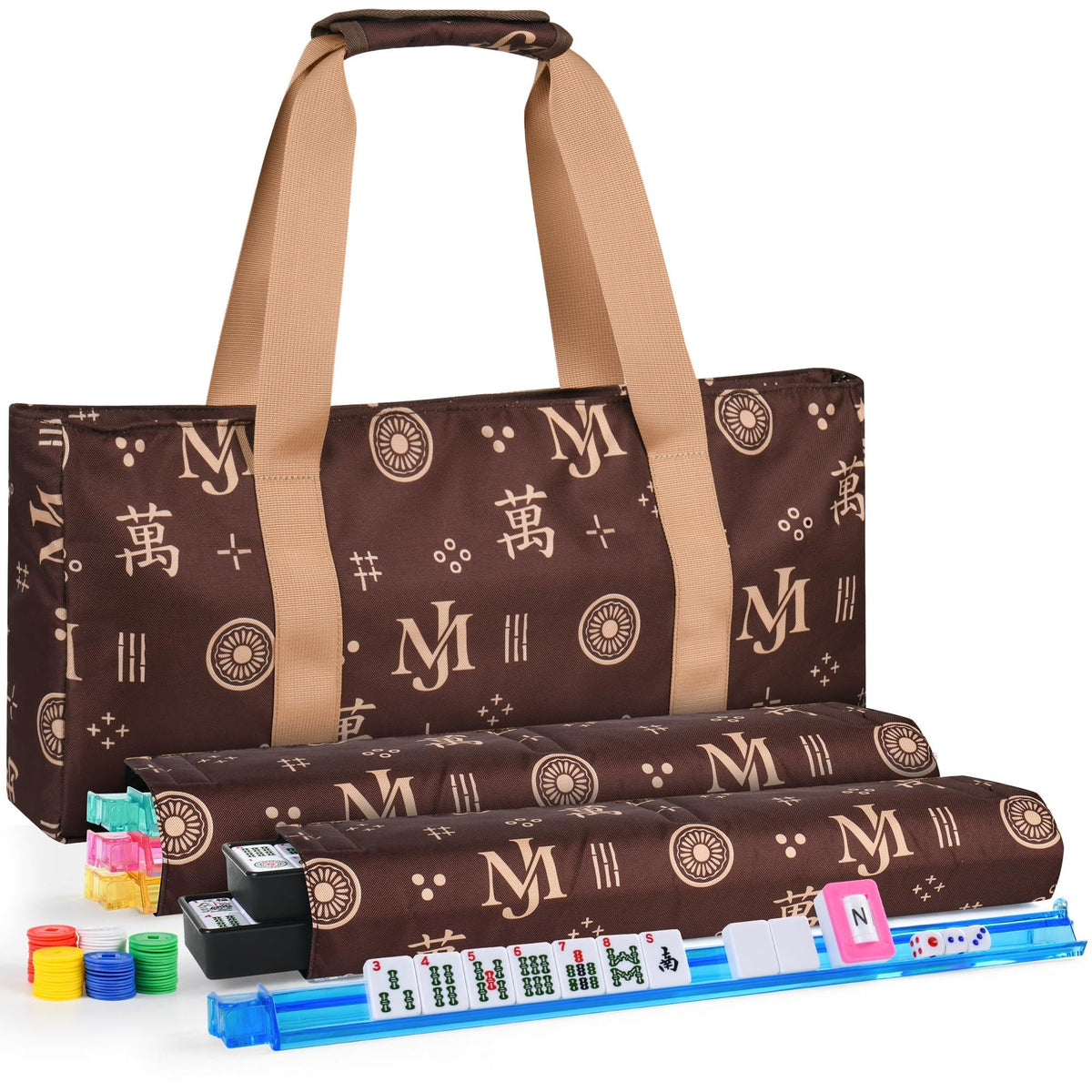 166 White Tiles Mahjong Set with Blue Carrying Bag Q933093